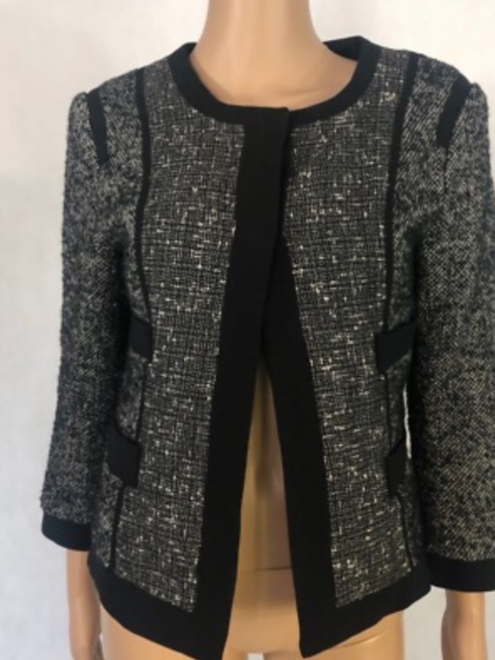 Narciso Rodriguez Black and Gray Collarless Jacket Size Small